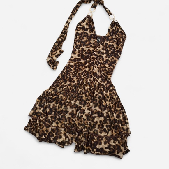 Windsor Leopard Halter Mini Dress - Brown - Picture 2 of 5
